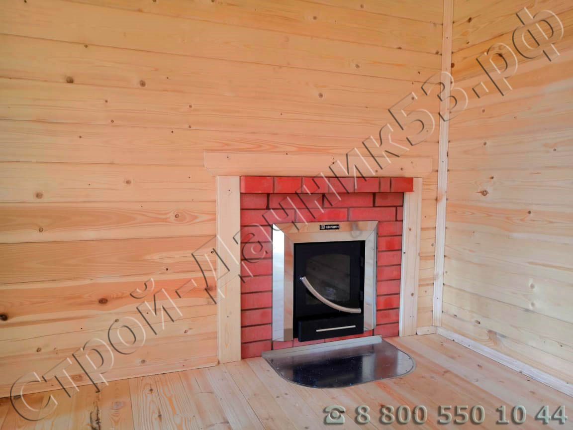 Вид установленной и обложенной печи кирпичом «Ермак 16 ПС»