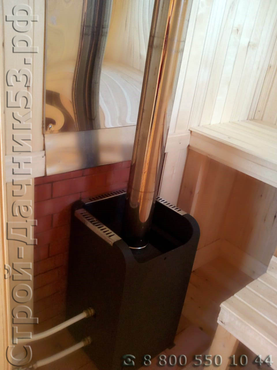 Установлена печь в парной с дымоходом