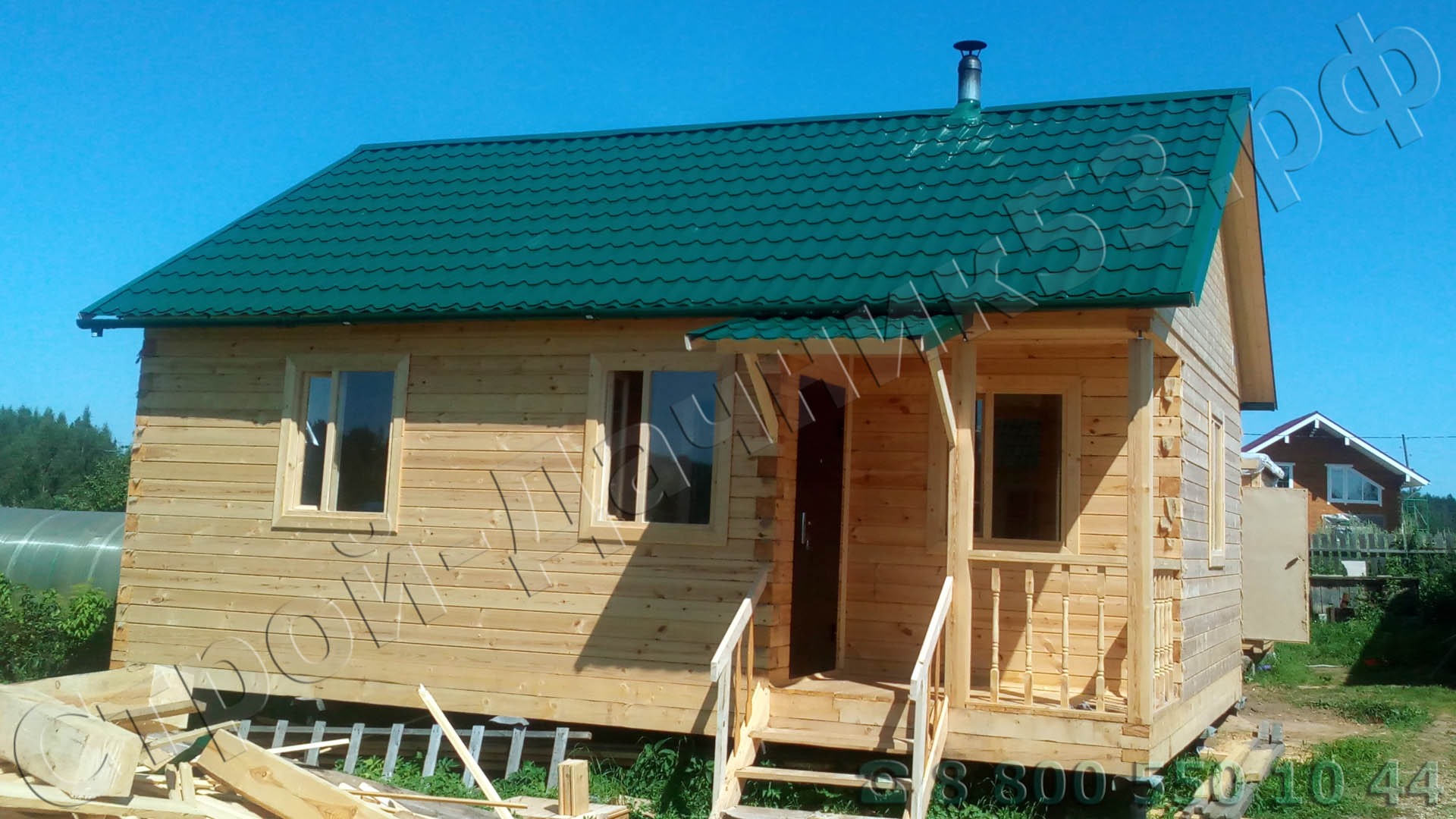 Вид одноэтажного дома 6 × 8 м выполненного «под ключ»