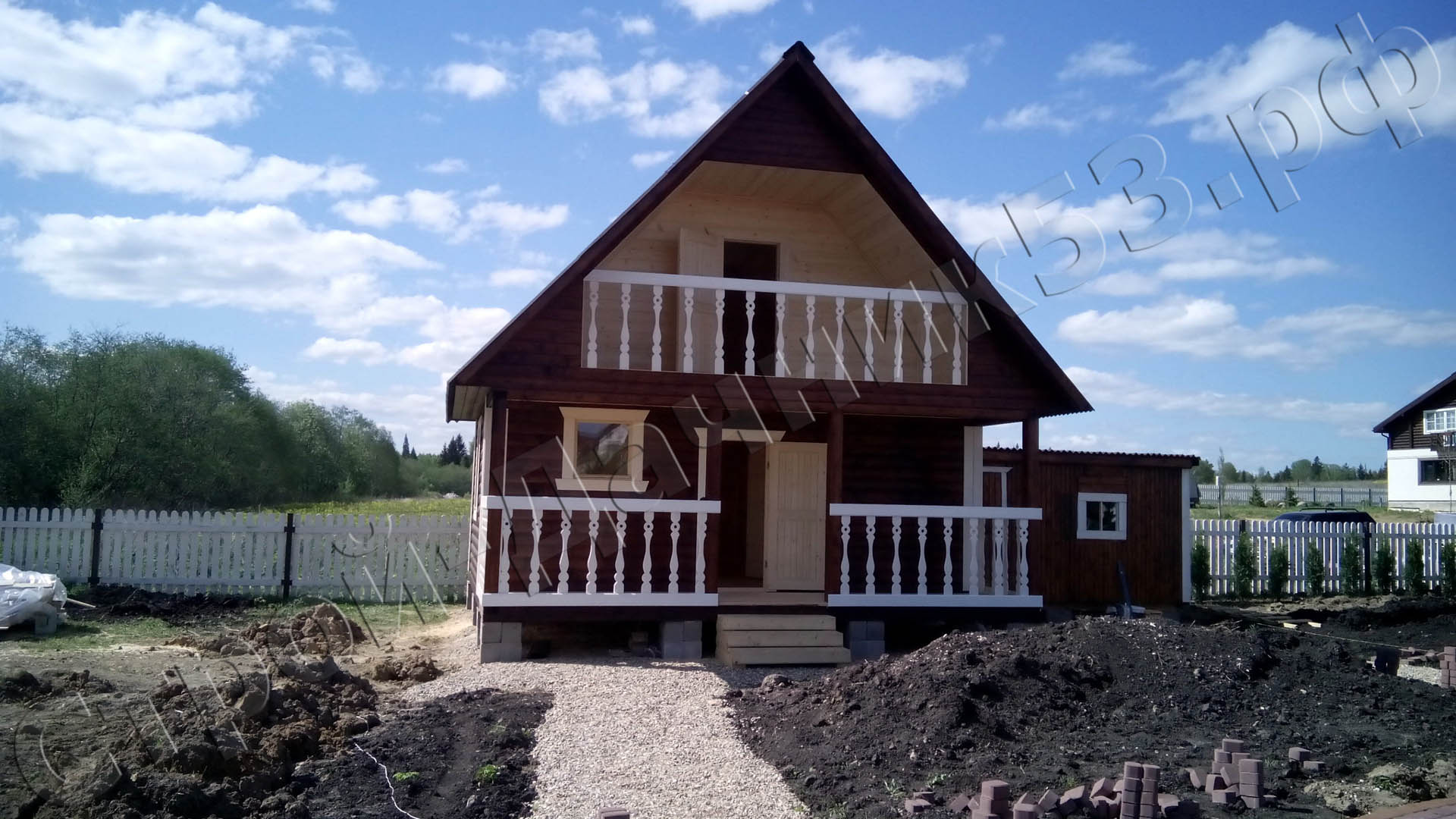 Фасад 2 этажного дома из профилированного бруса 6х6 Истринский район поселок Перелески