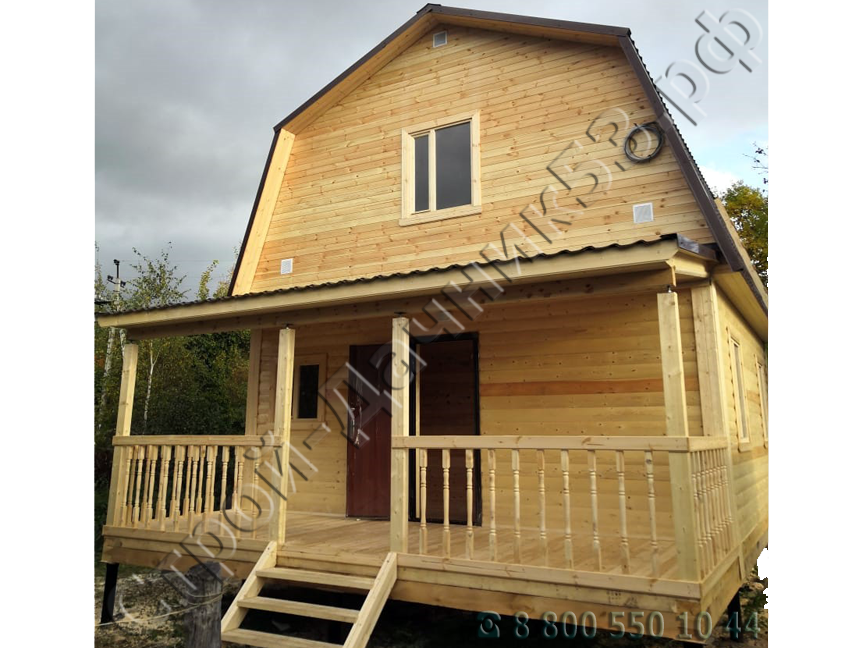 Двухтажный дом 6 × 8 м, из профилированного бруса140 × 140 мм «под ключ» в СНТ города Тверь