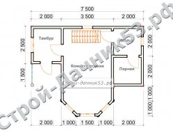 Проект бани Б-12, план 1-го этажа