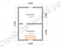 Проект бани Б-45, план 2-го этажа