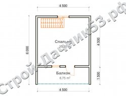 Проект бани Б-9, план 2-го этажа