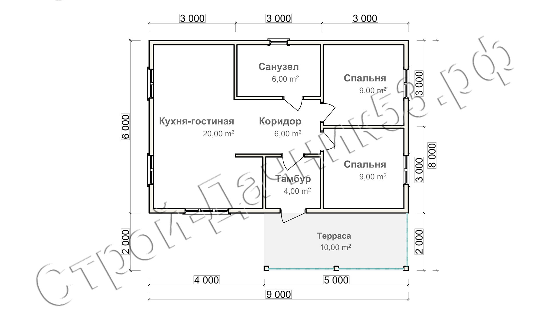 Проект каркасно-щитового дома Д–27, план 1-го этажа