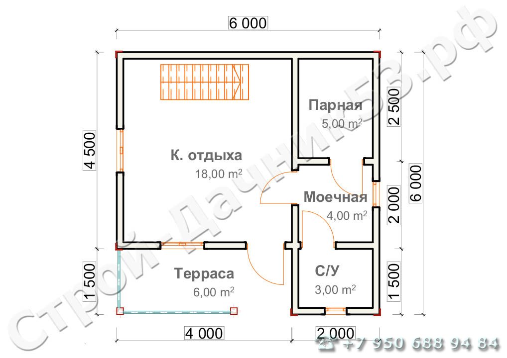 Проект бани Б–10, план 1-го этажа