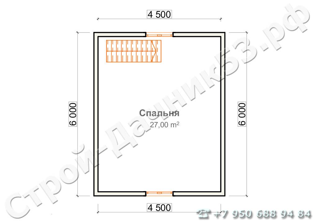 Проект бани Б–10, план 2-го этажа