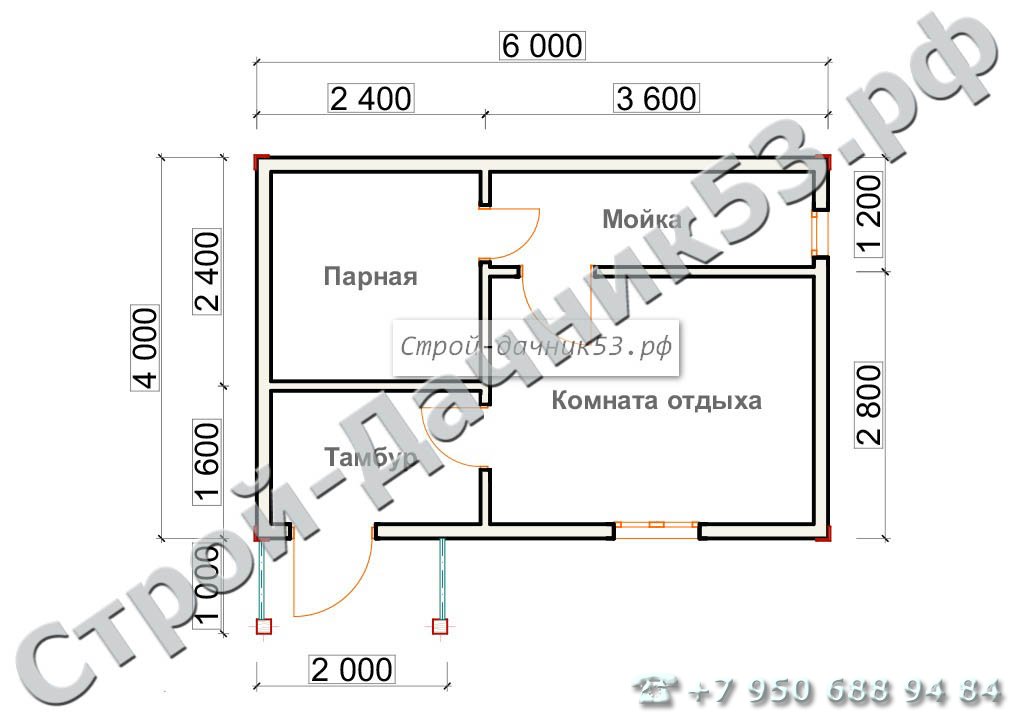 Проект бани Б–11, план 1-го этажа