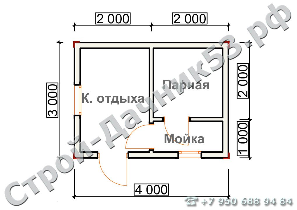 Проект бани Б–13, план 1-го этажа