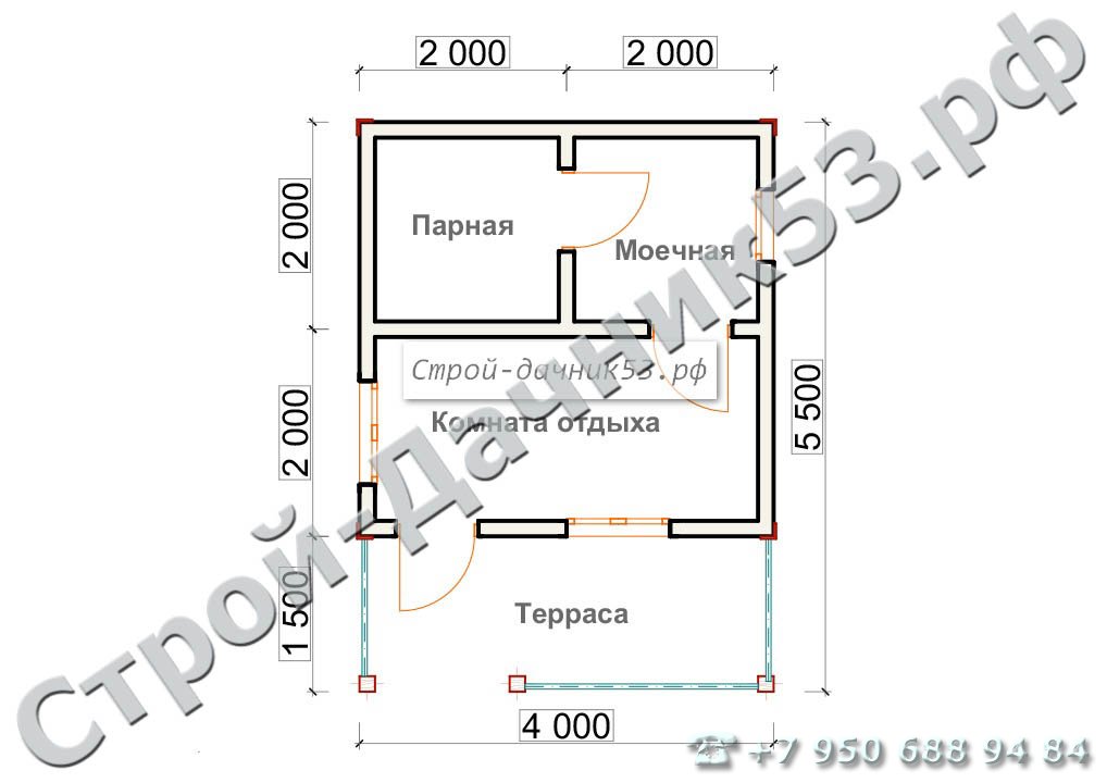 Проект бани Б–1, план 1-го этажа
