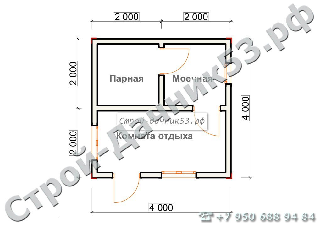 Проект бани Б–2, план 1-го этажа