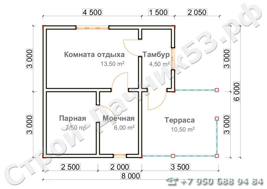 Проект бани Б–30, план 1-го этажа