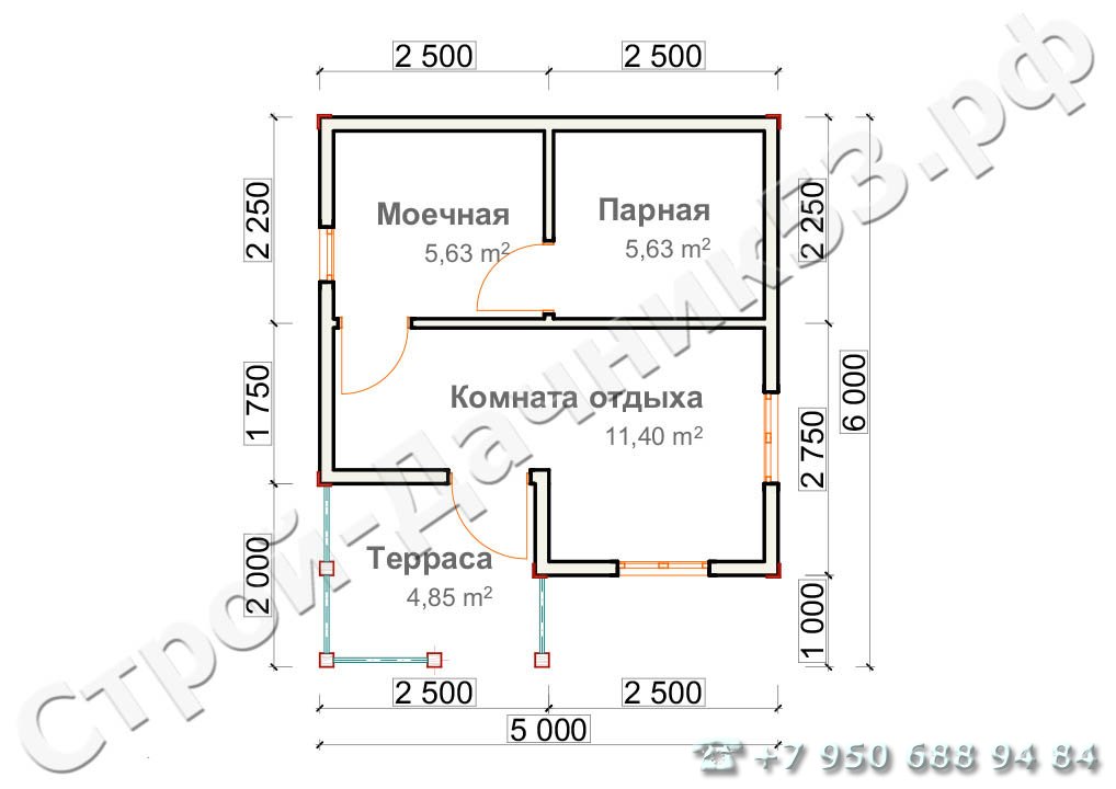 Проект бани Б–33, план 1-го этажа