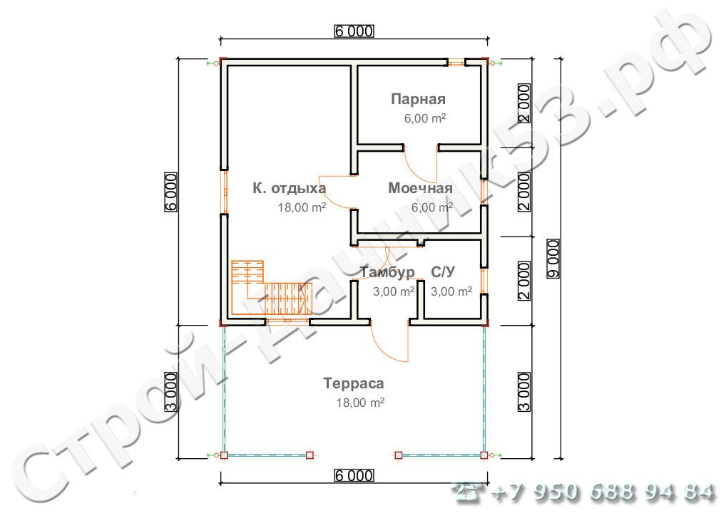 Проект бани Б–34, план 1-го этажа