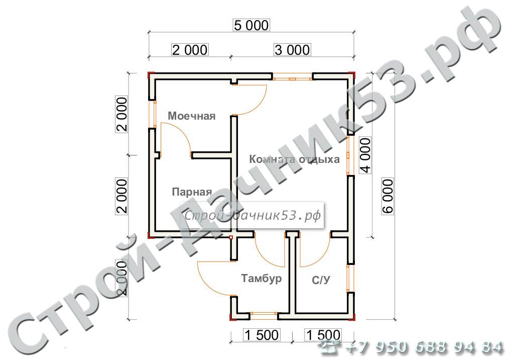 Проект бани Б–3, план 1-го этажа