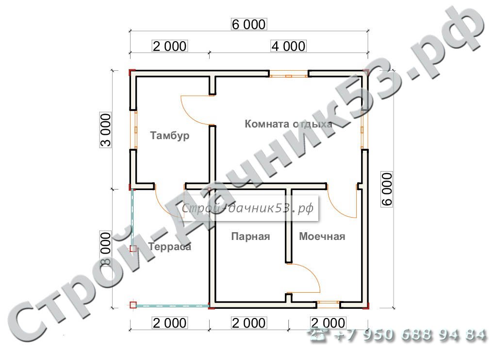 Проект бани Б–4, план 1-го этажа