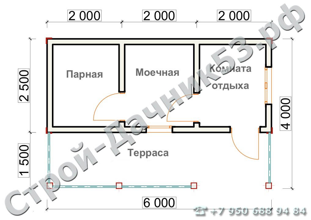 Проект бани Б–5, план 1-го этажа