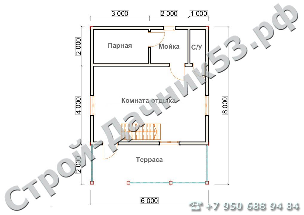 Проект бани Б–6, план 1-го этажа