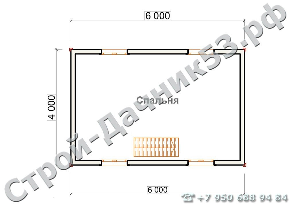 Проект бани Б–6, план 2-го этажа