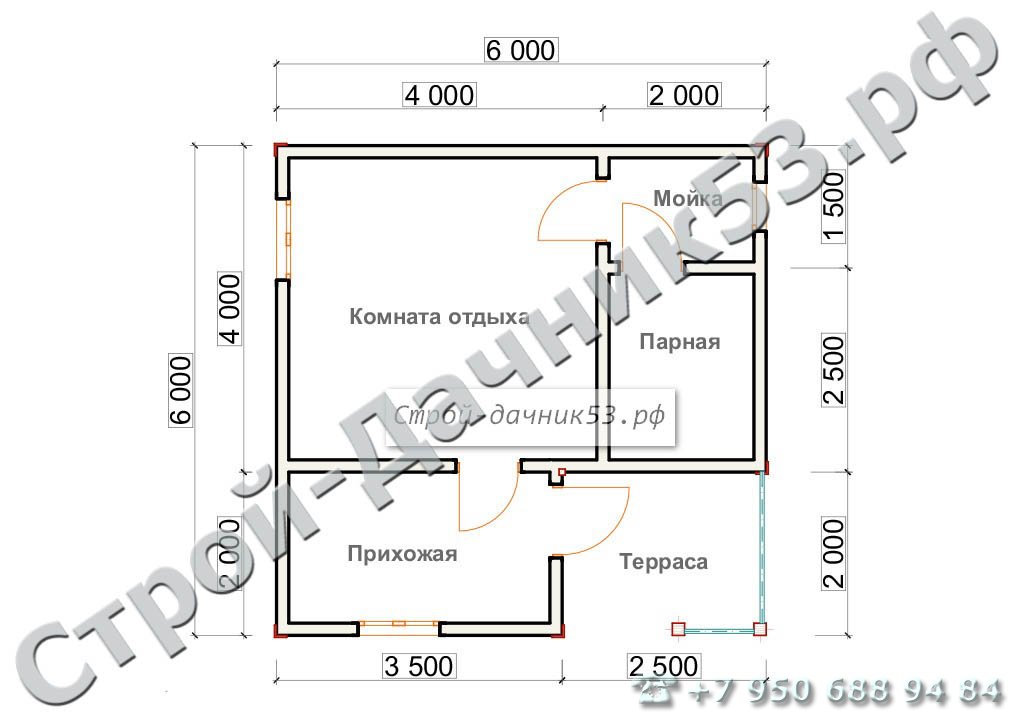 Проект бани Б–7, план 1-го этажа