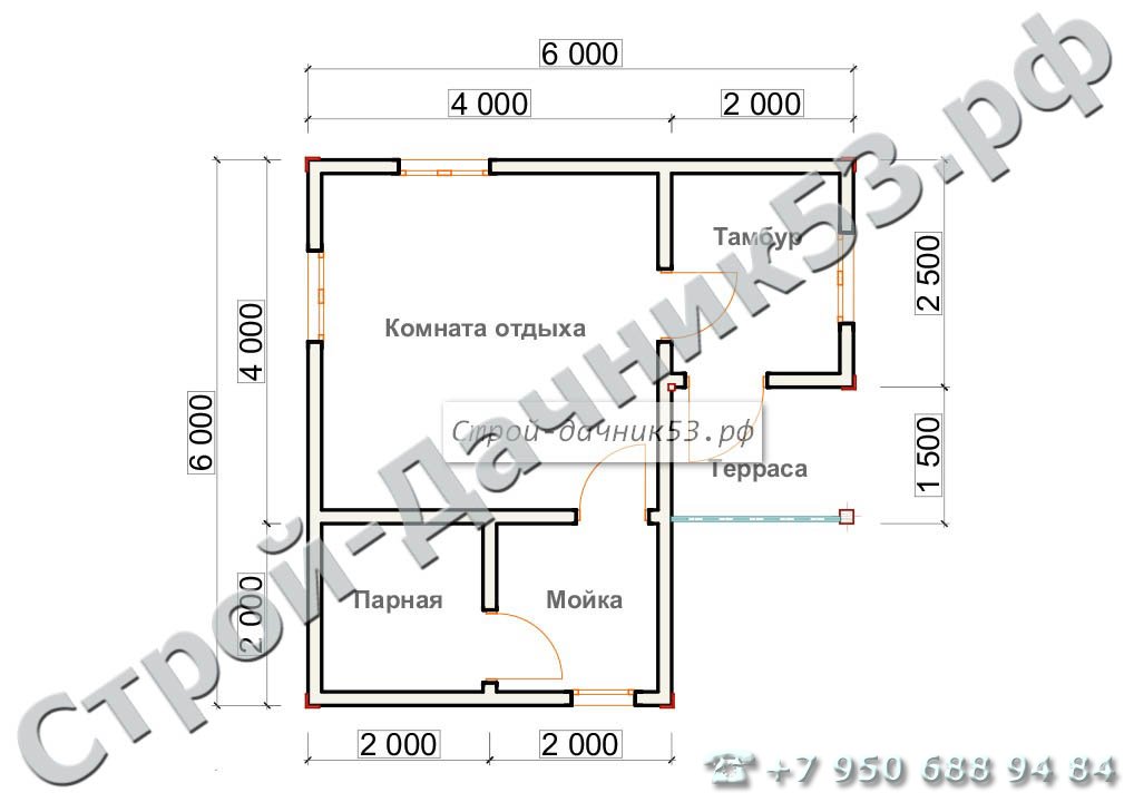 Проект бани Б–8, план 1-го этажа