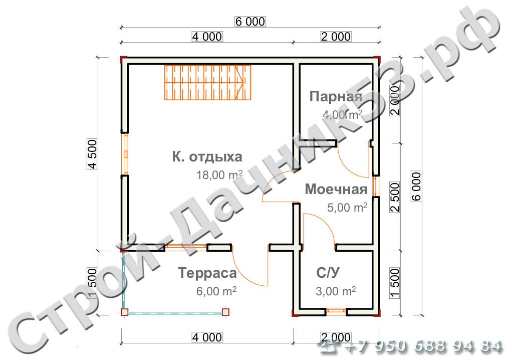 Проект бани Б–9, план 1-го этажа