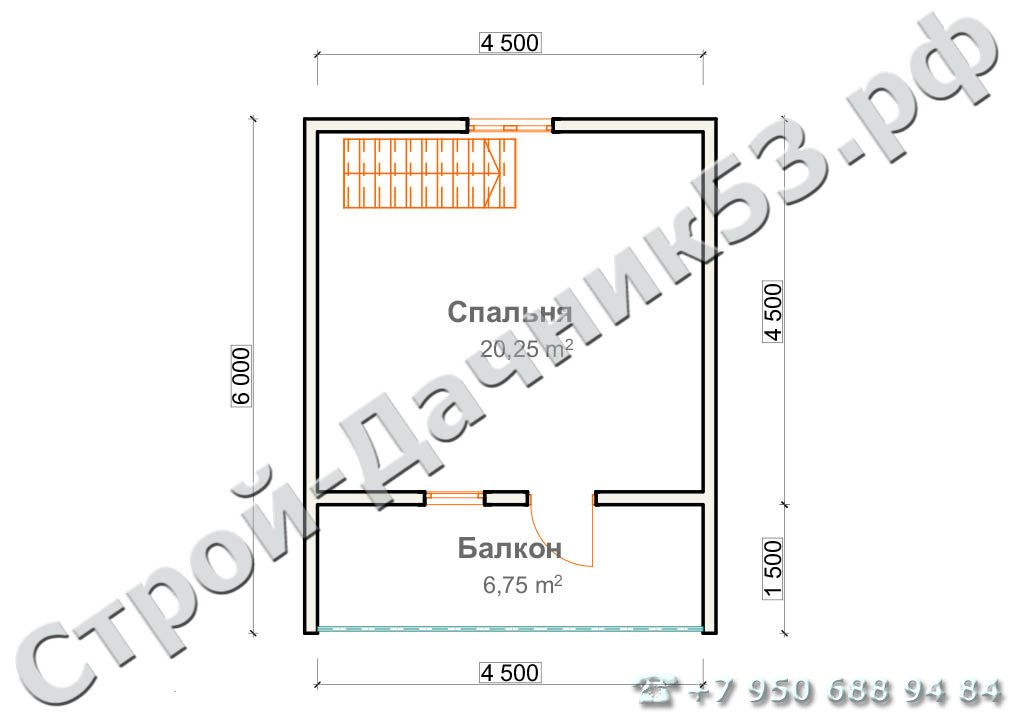 Проект бани Б–9, план 2-го этажа