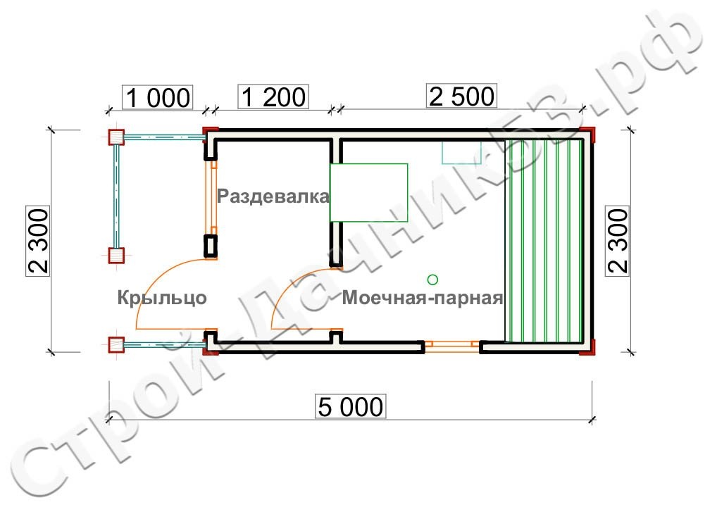 Проект бани МБ-6, план бани