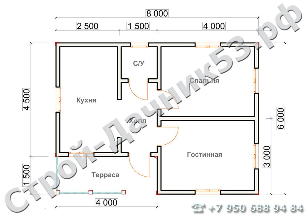 Проект дома ОД–5, план 1-го этажа