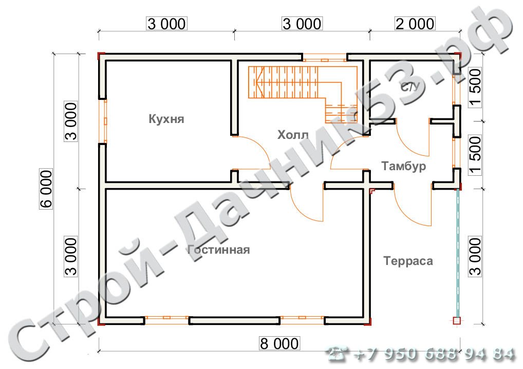Проект дома К-10, план 1-го этажа