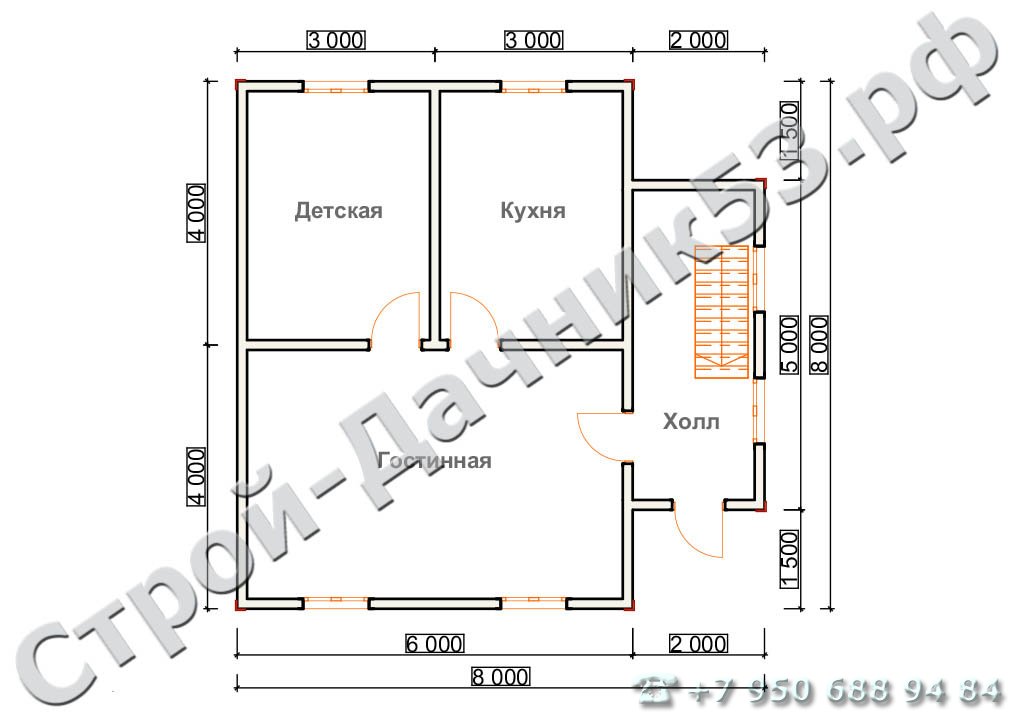  Проект дома П–2, план 1-го этажа