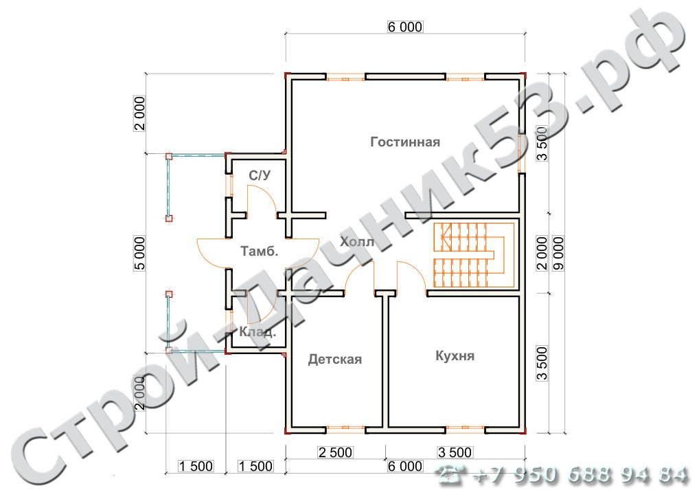 Проект дома К-22, план 1-го этажа