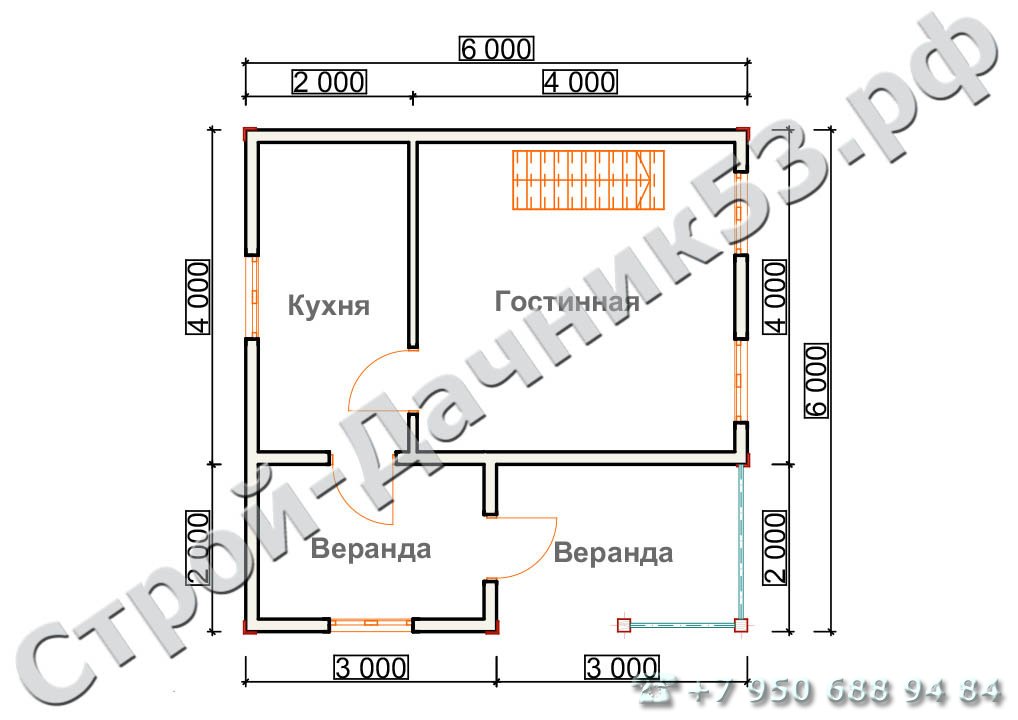 Проект дома К-2, план 1-го этажа