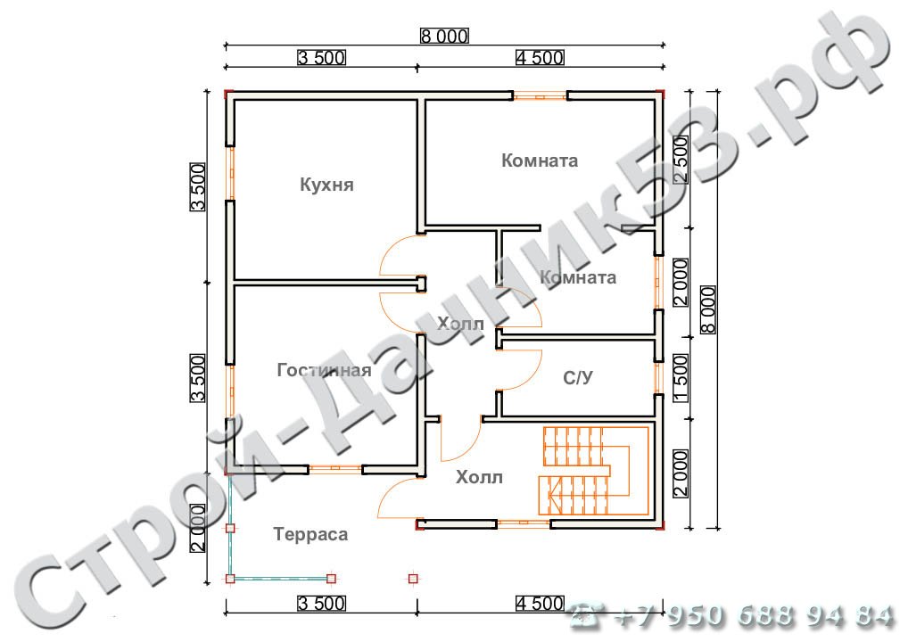 Проект дома К-26, план 1-го этажа