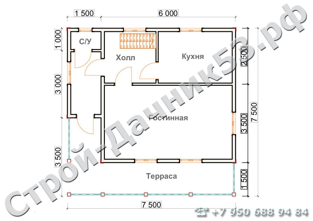 Проект дома К-13, план 1-го этажа