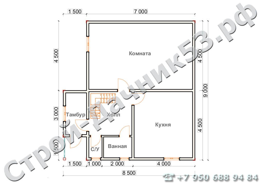 Проект дома К-30, план 1-го этажа