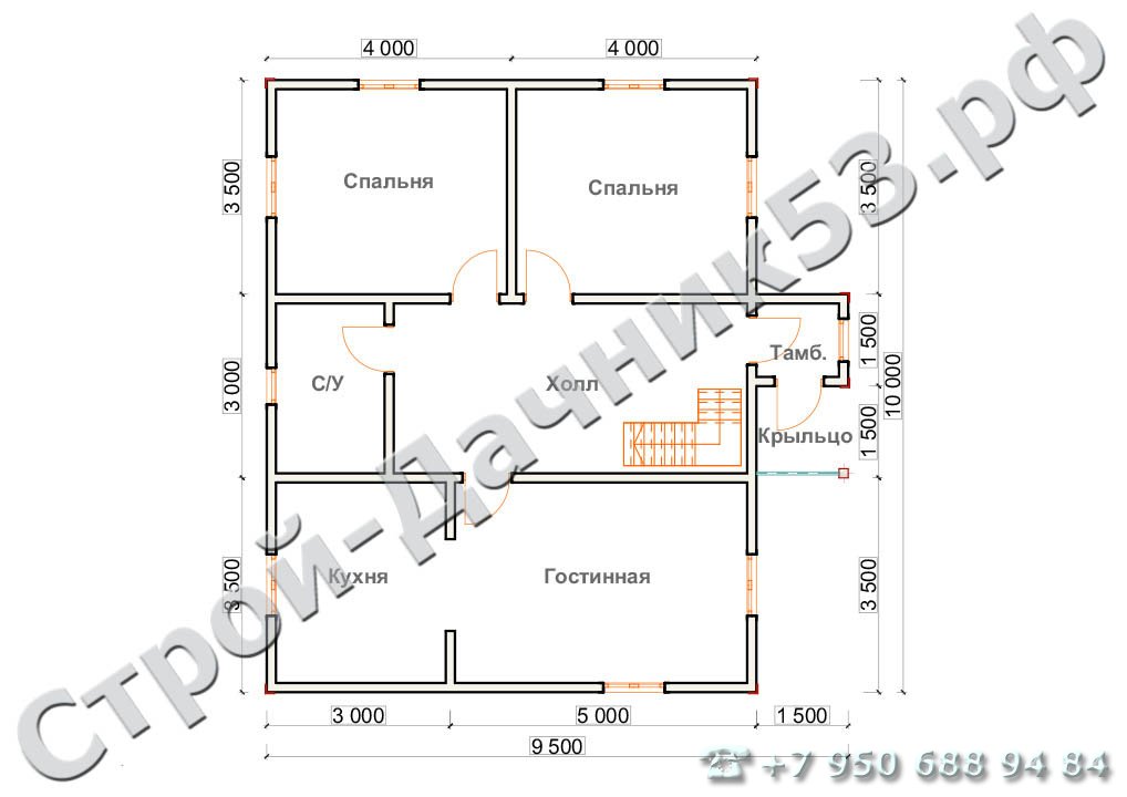 Проект дома Д–90, план 1-го этажа