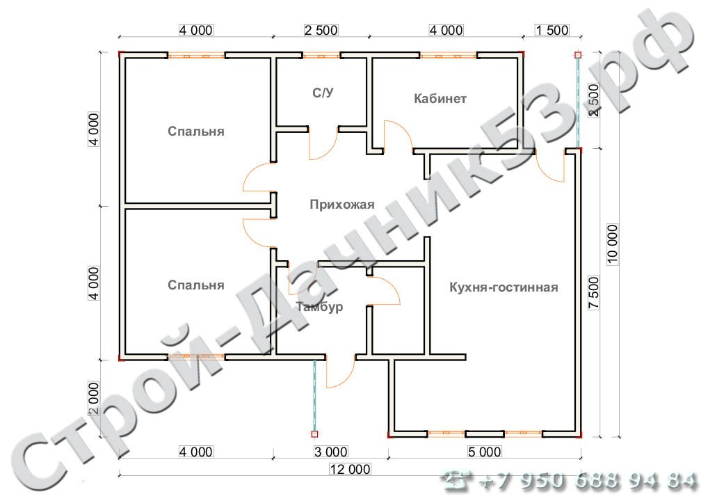Проект дома ОД–13, план 1-го этажа