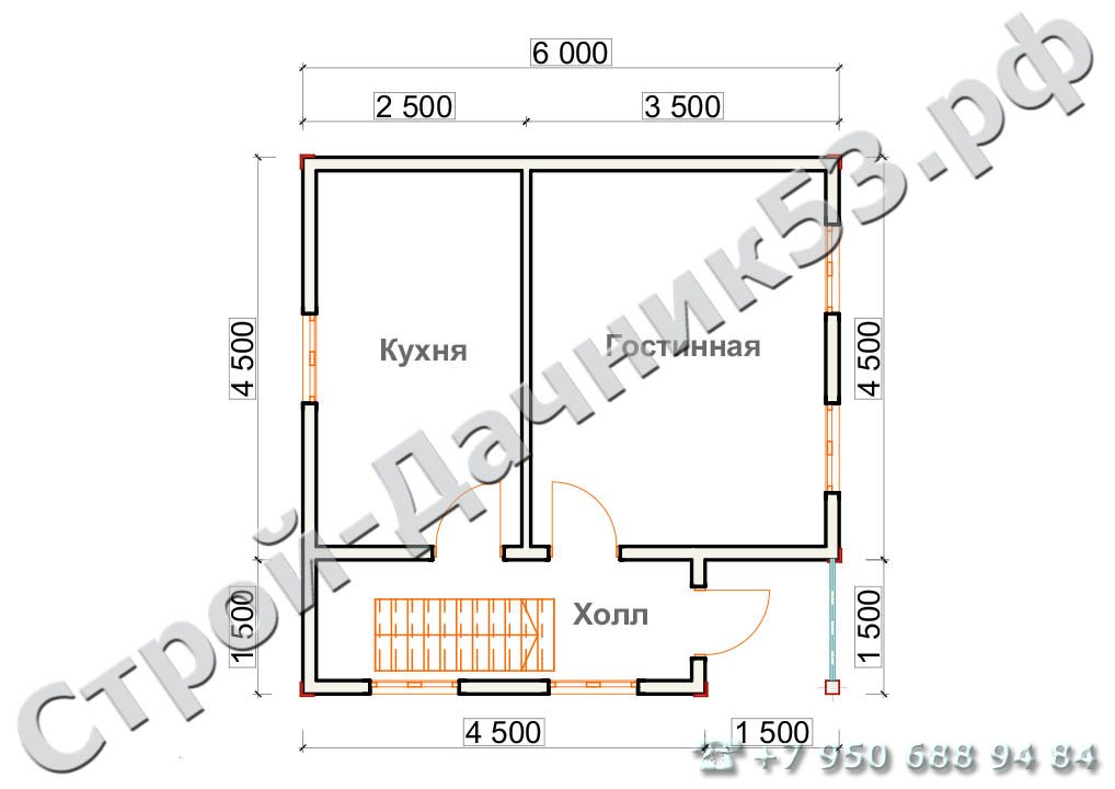 Проект дома К-8, план 1-го этажа