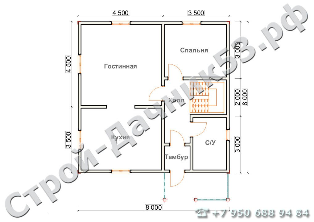  Проект дома П–4, план 1-го этажа
