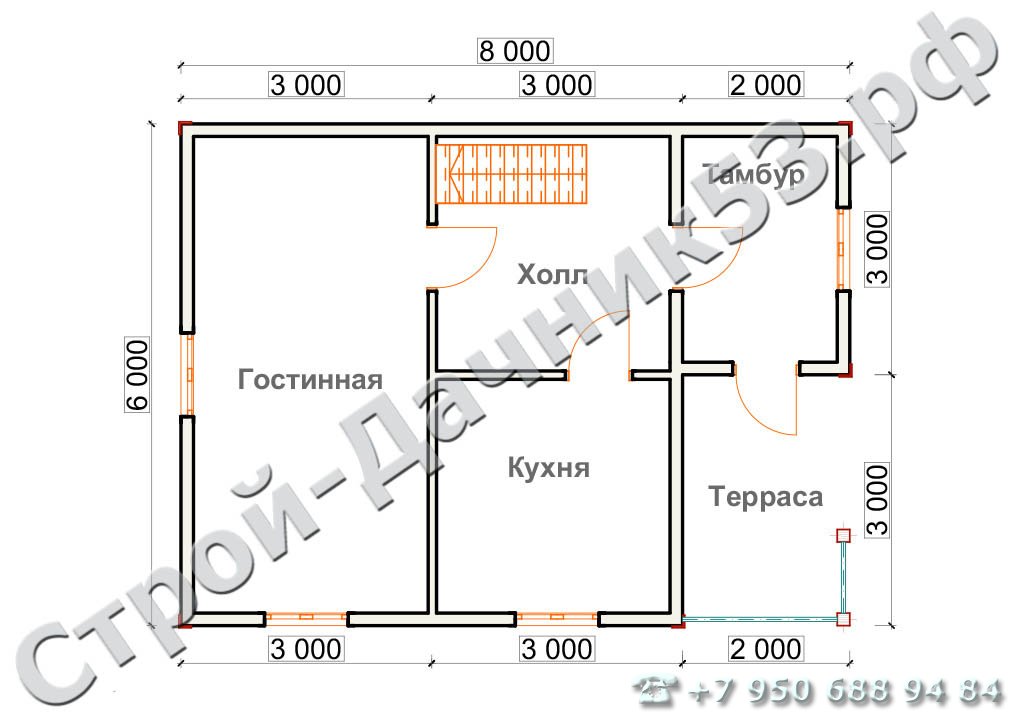  Проект дома П–1, план 1-го этажа