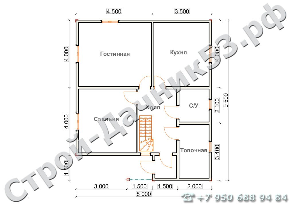  Проект дома П–3, план 1-го этажа
