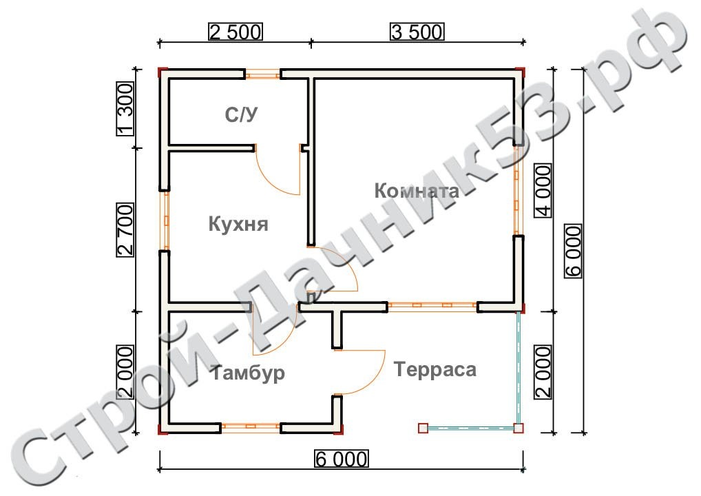 Проект каркасно-щитового дома Д–19, план 1-го этажа