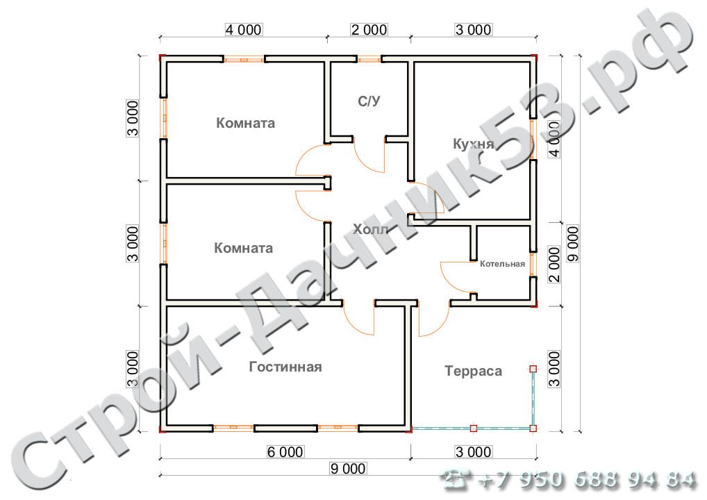 Проект дома ОД–12, план 1-го этажа