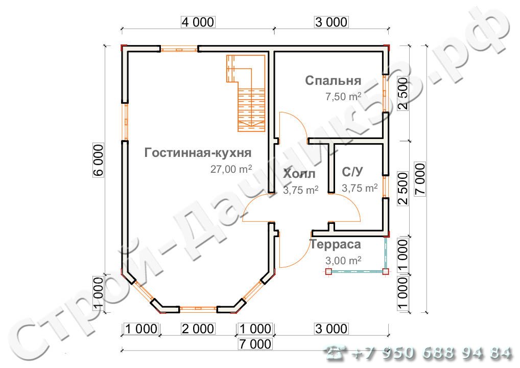 Проект дома К-45, план 1-го этажа