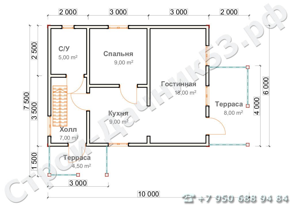  Проект дома П–10, план 1-го этажа