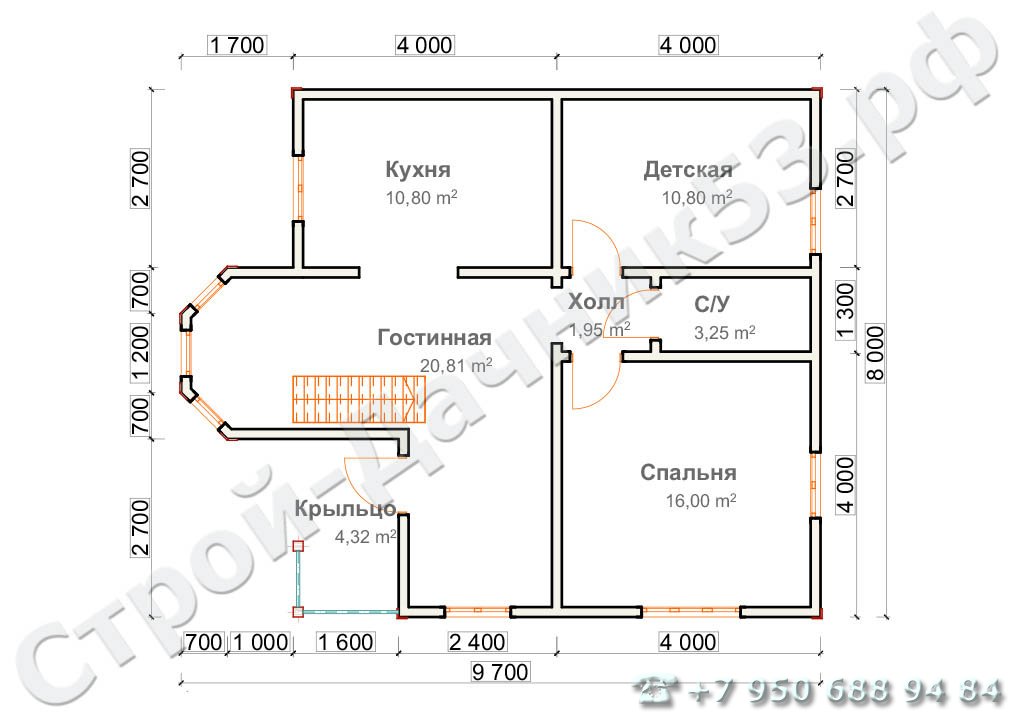  Проект дома П–12, план 1-го этажа