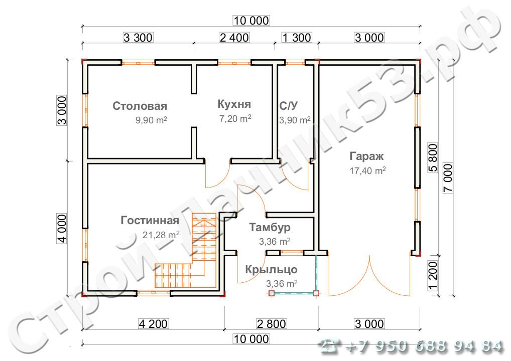  Проект дома П–13, план 1-го этажа