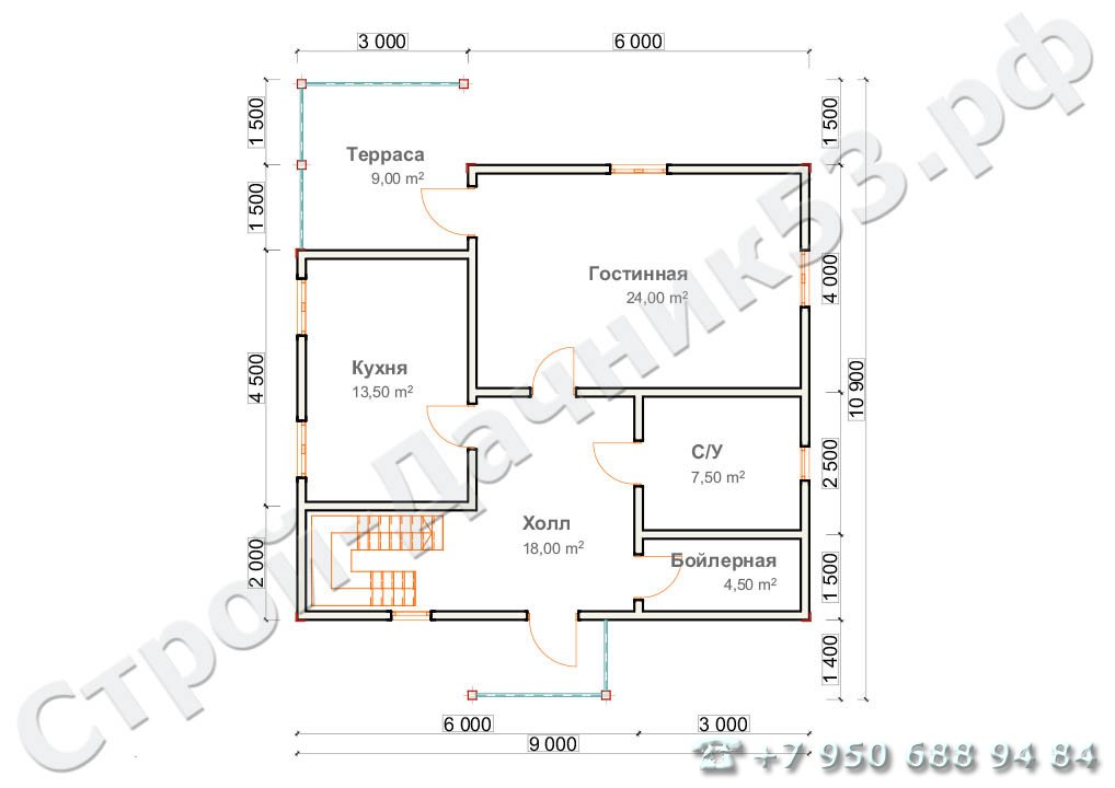  Проект дома П–6, план 1-го этажа