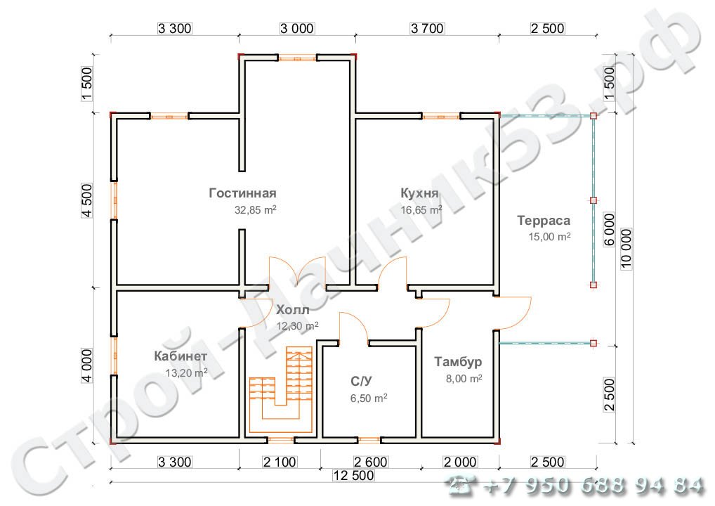 Проект дома П–7, план 1-го этажа